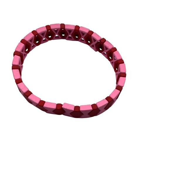 Cooltme Enamel Geometric Pink & Red Stretch Bracelet for Women - Picture 8 of 9